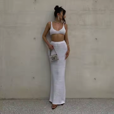 EH77 Women Knitted Beach Skirt Sets